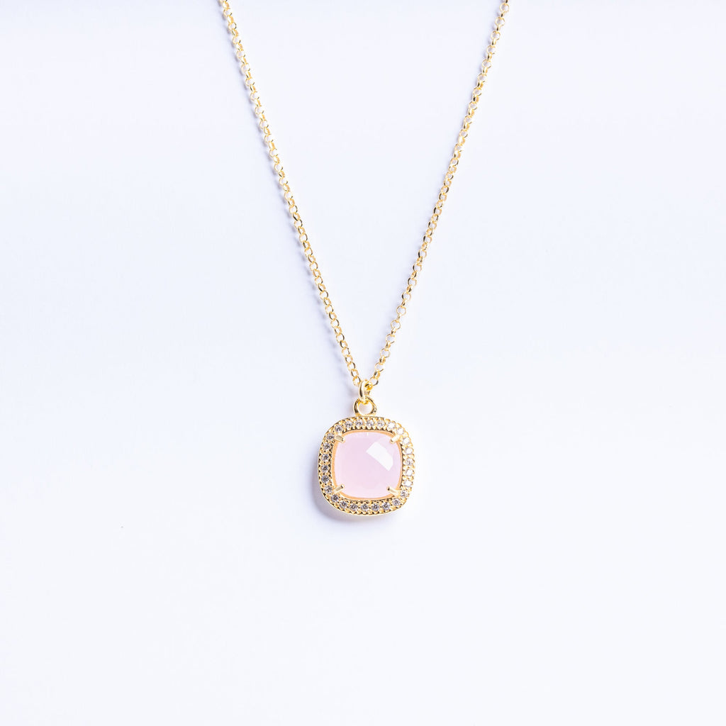 Necklace with Light Pink Quartz and Zircon