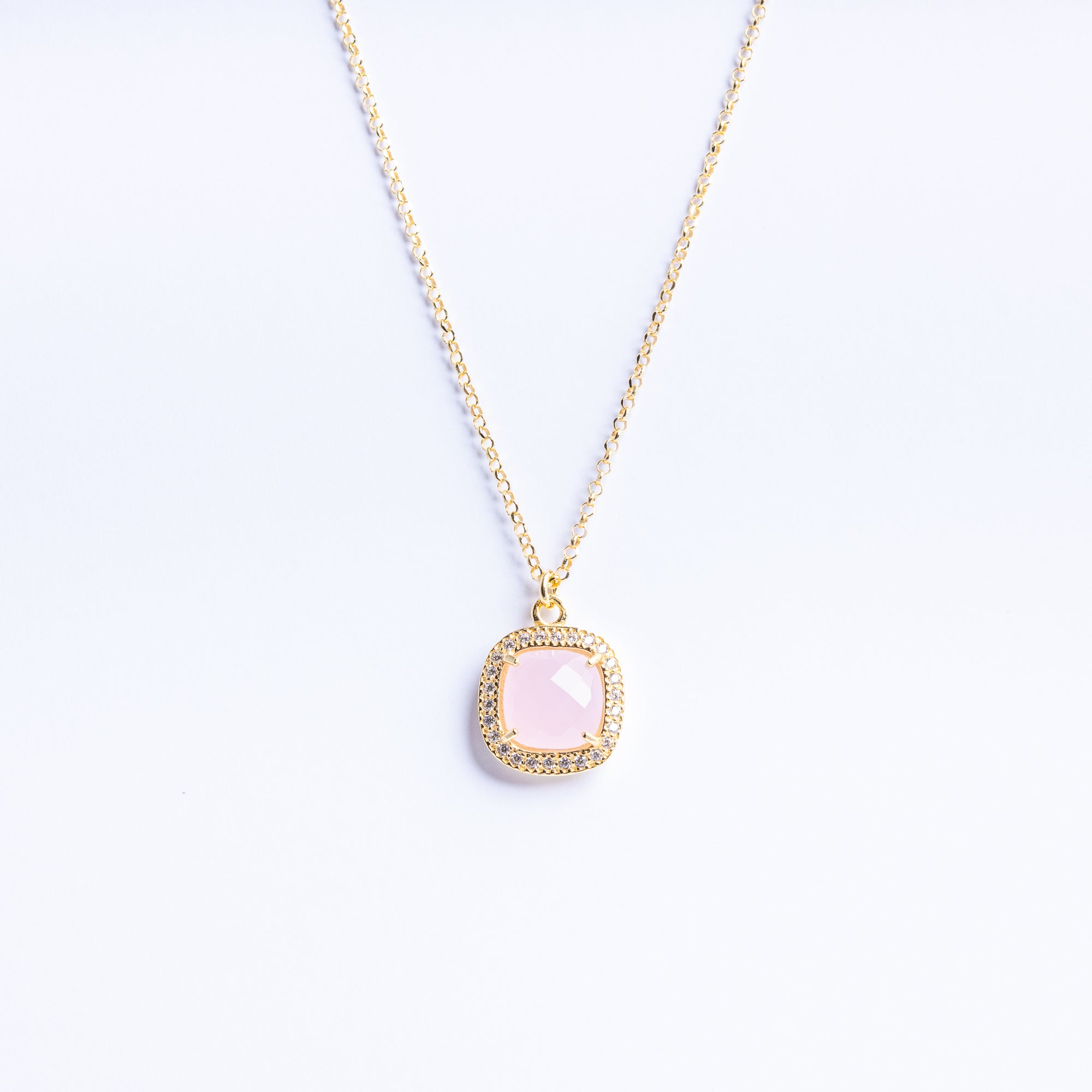 Necklace with Light Pink Quartz and Zircon