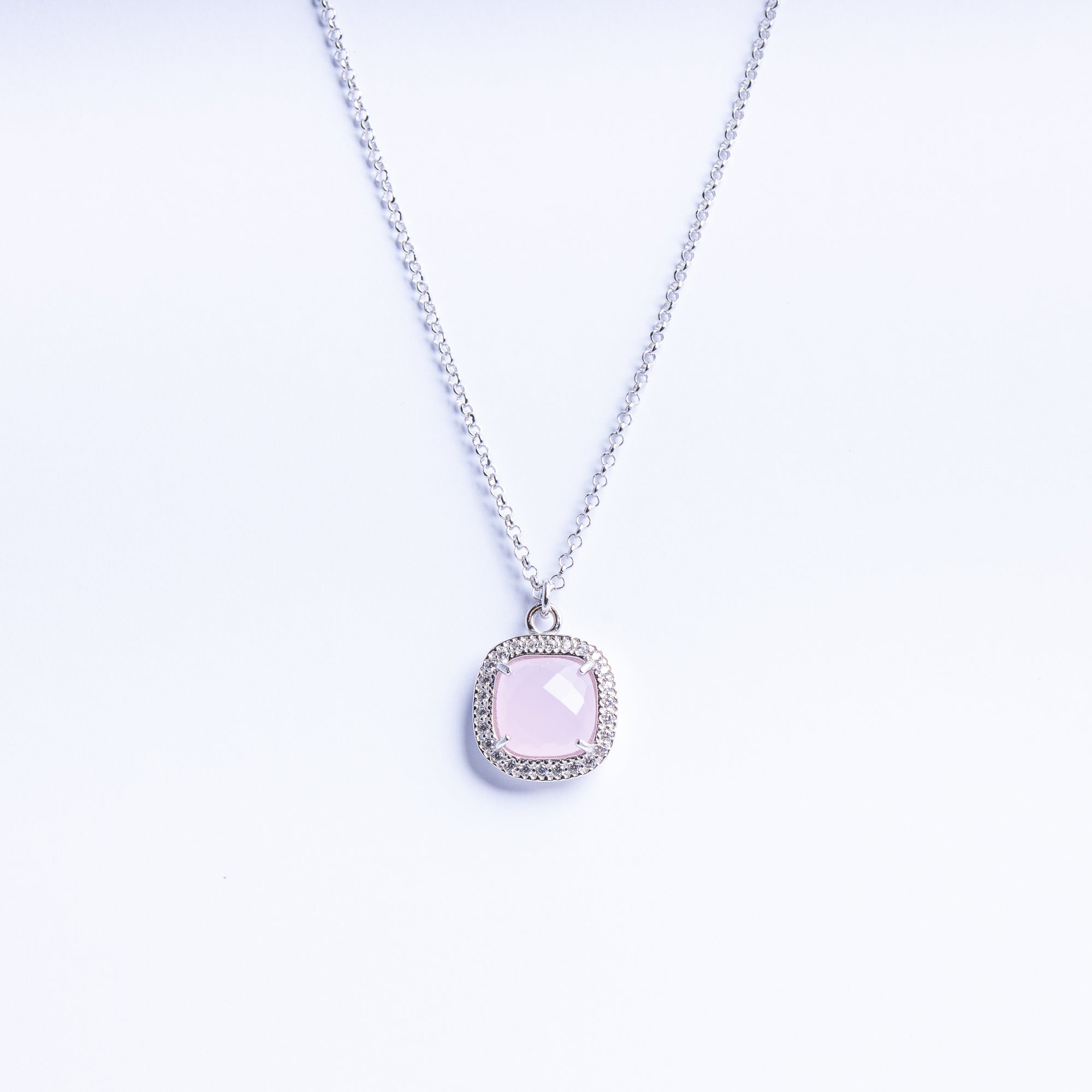 Necklace with Light Pink Quartz and Zircon