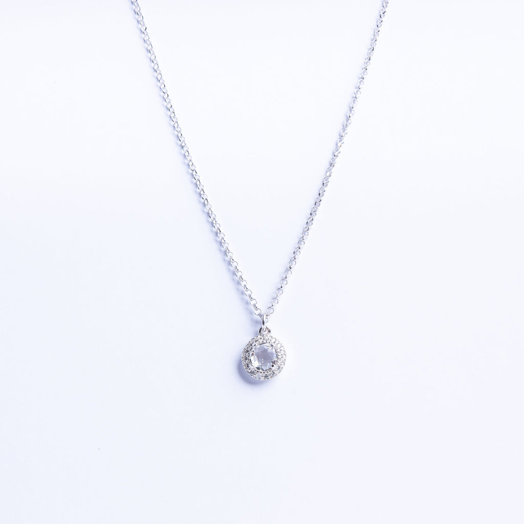 Necklace with Central Stone and Zircon Halo
