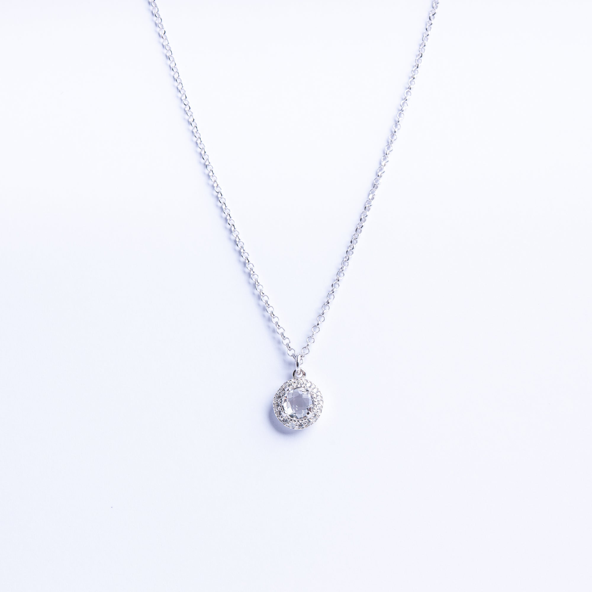 Necklace with Central Stone and Zircon Halo