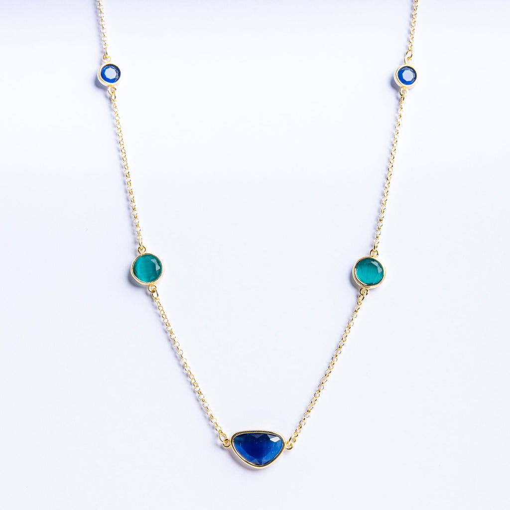 Gold-Plated 925 Silver Necklace with Blue & Green Quartz