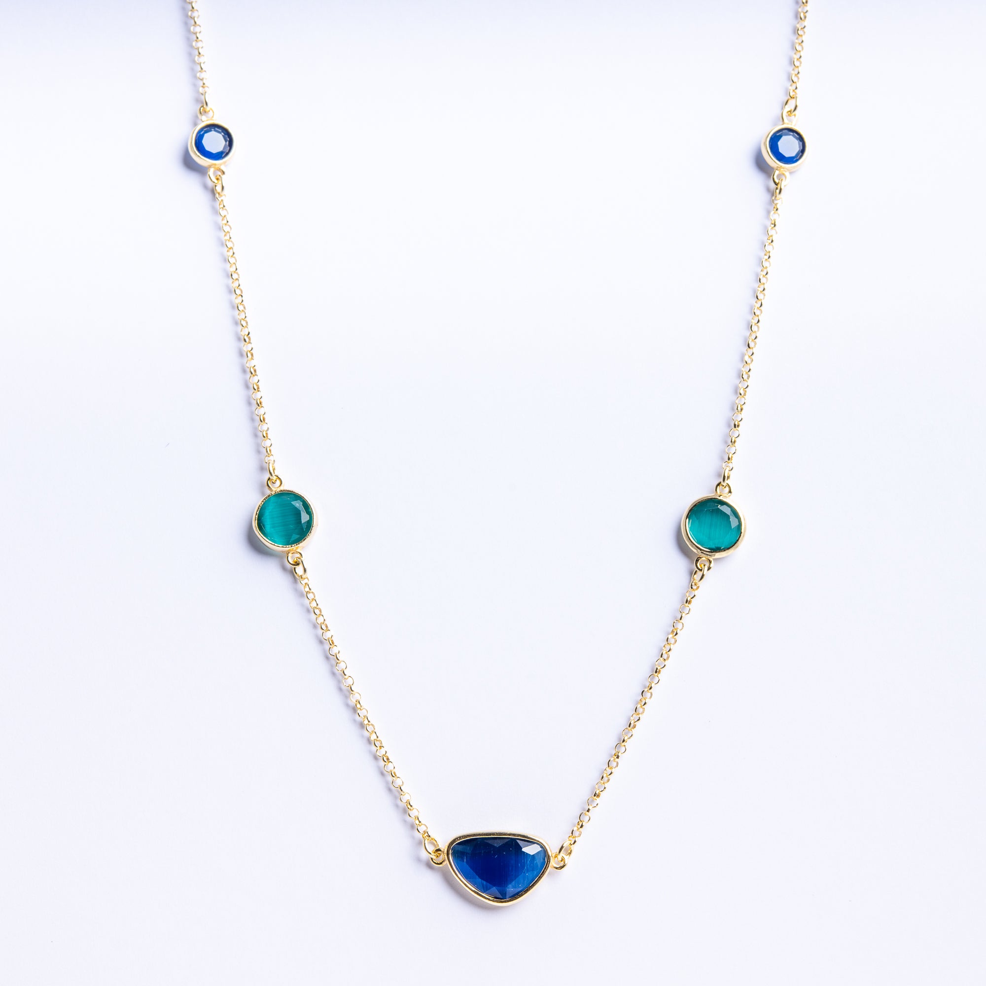Gold-Plated 925 Silver Necklace with Blue & Green Quartz