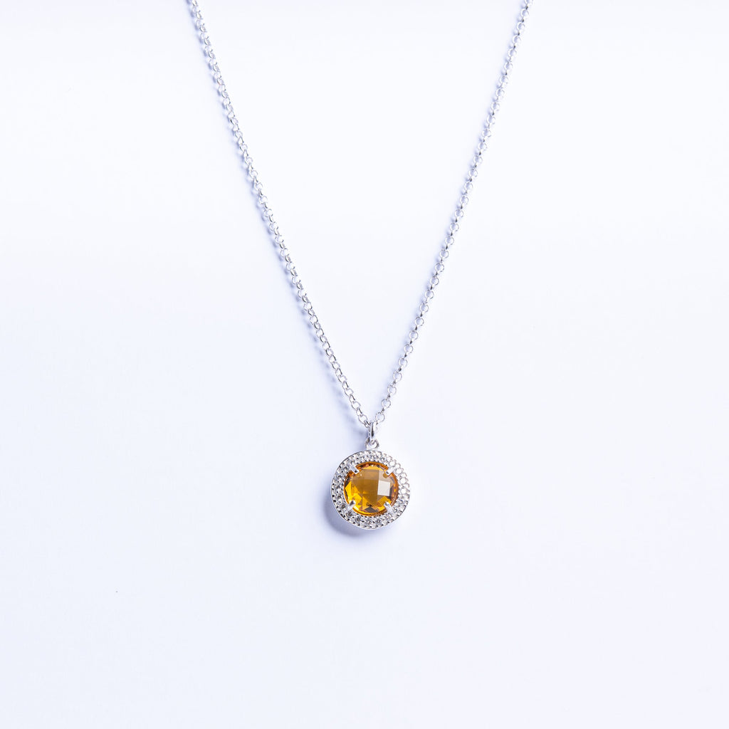 Necklace with Citrine Quartz and Zircon Halo