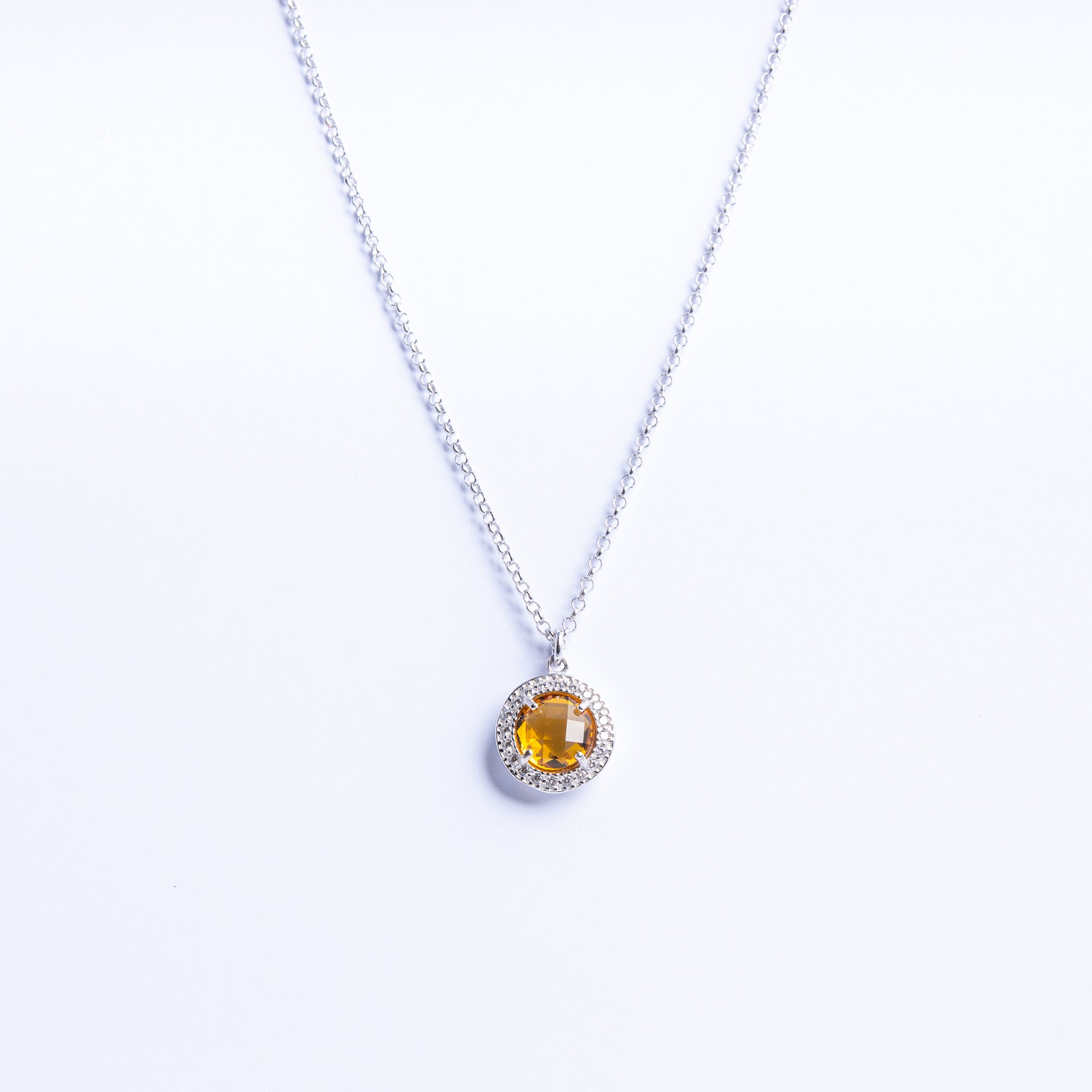 Necklace with Citrine Quartz and Zircon Halo