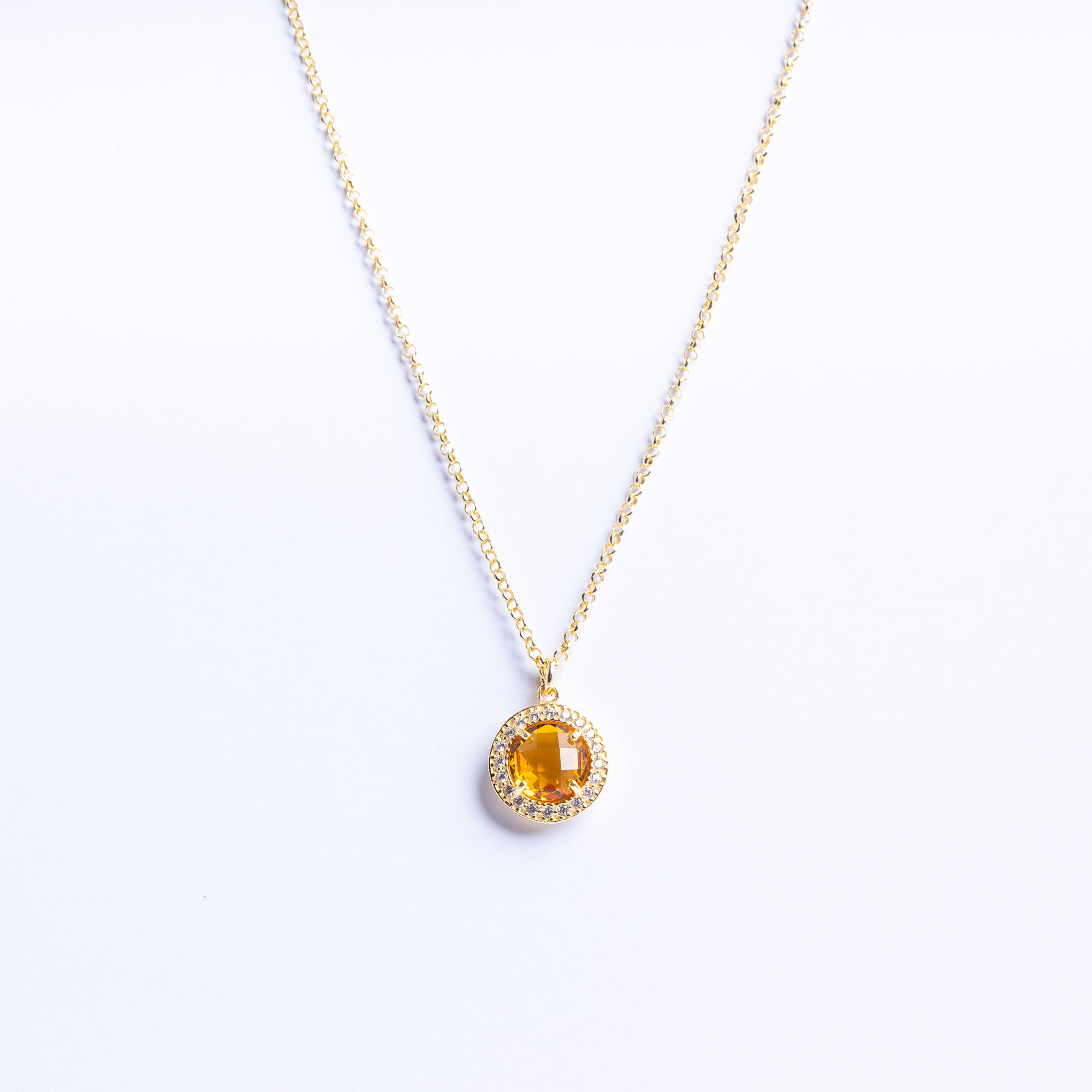 Necklace with Citrine Quartz and Zircon Halo