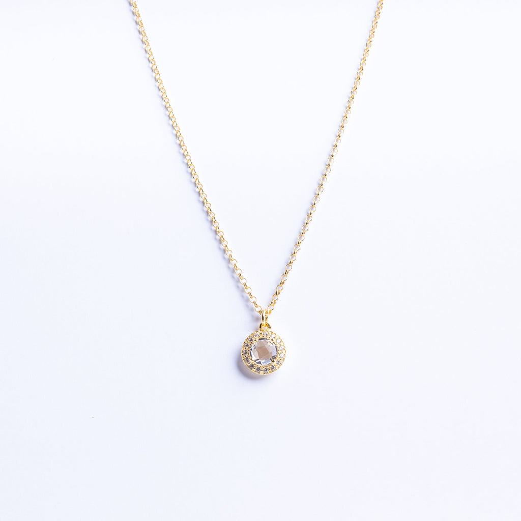 Necklace with Central Stone and Zircon Halo