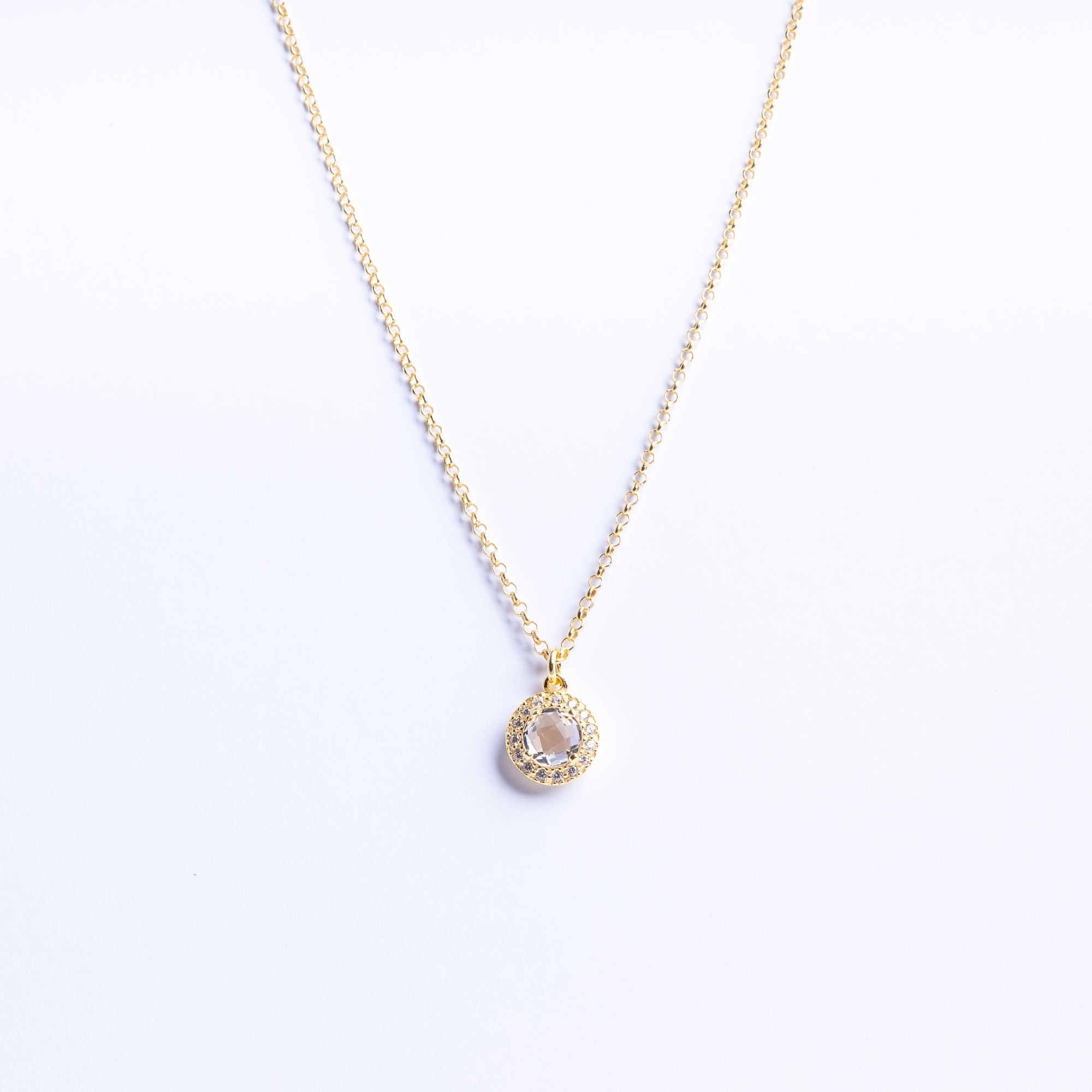 Necklace with Central Stone and Zircon Halo