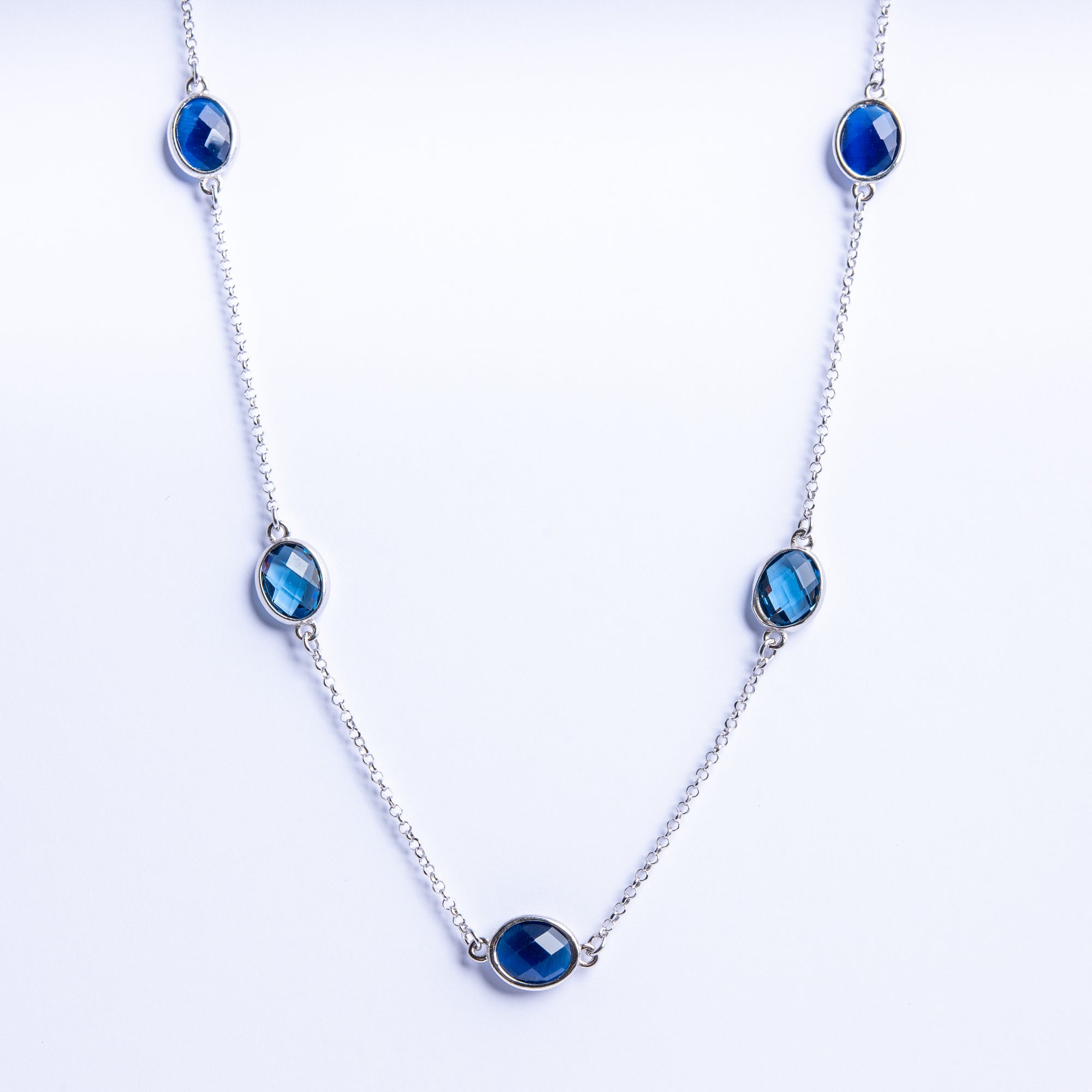 Sterling Silver Necklace with Blue Quartz Stones