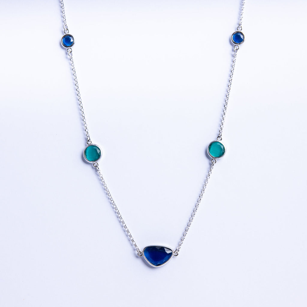 Sterling Silver Necklace with Blue and Green Quartz
