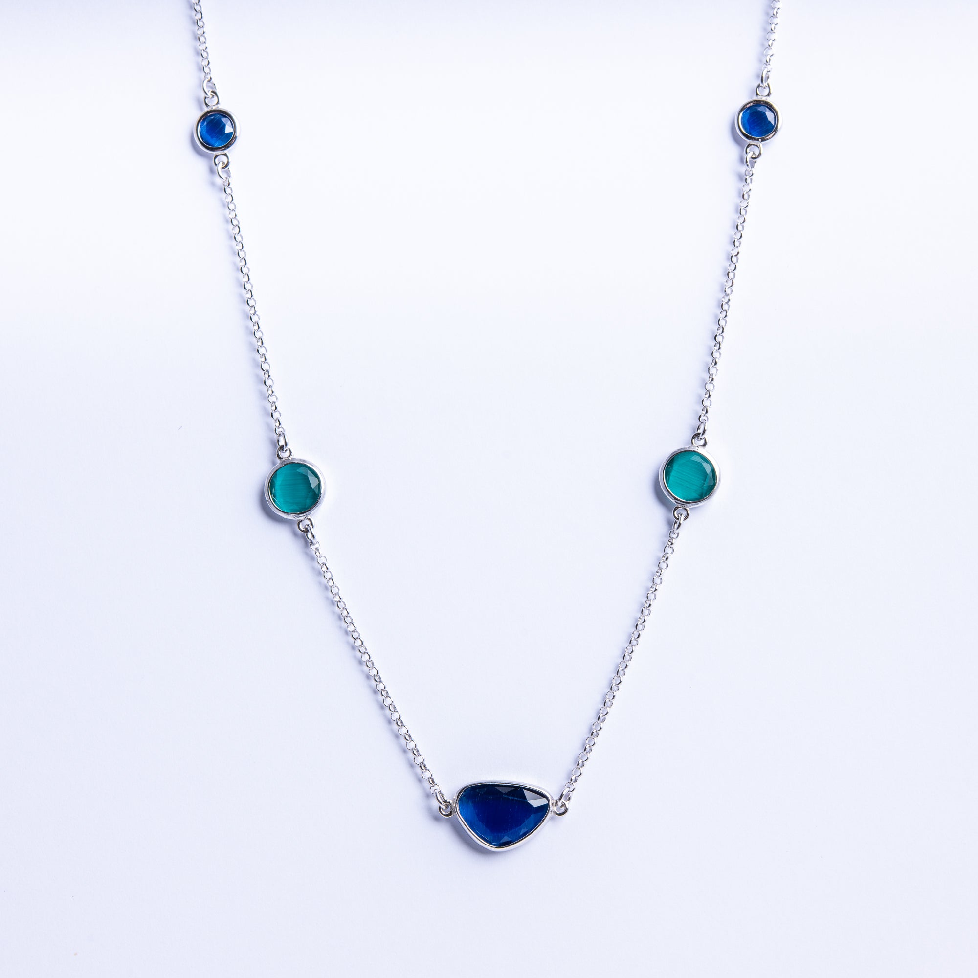 Sterling Silver Necklace with Blue and Green Quartz
