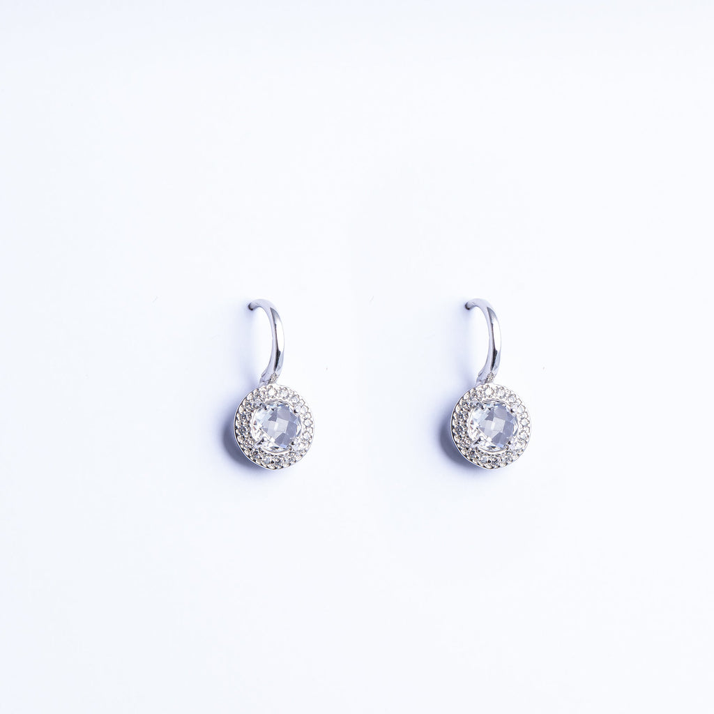 Earrings with White Quartz and Zircon