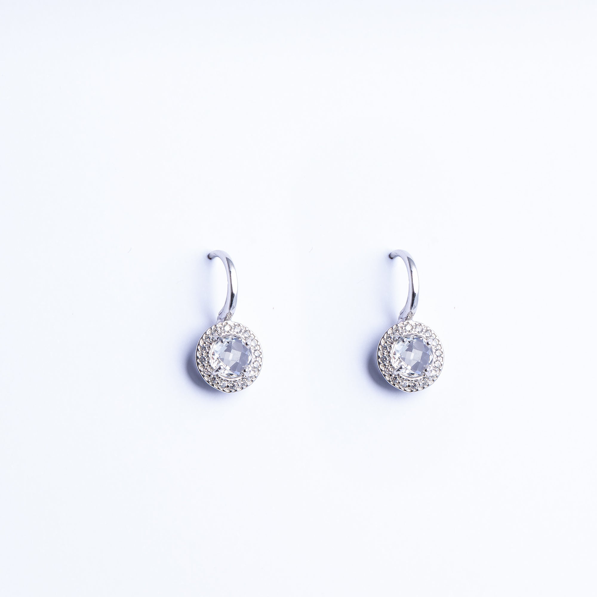 Earrings with White Quartz and Zircon
