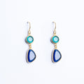 Double Drop Earrings with Green and Sapphire-Blue Quartz