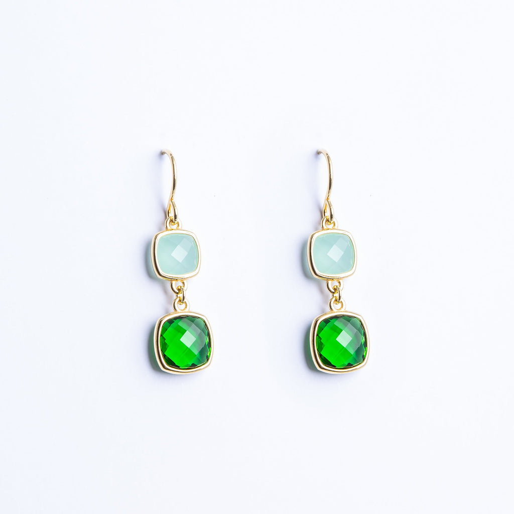 Earrings with Light Green and Emerald-Green Quartz