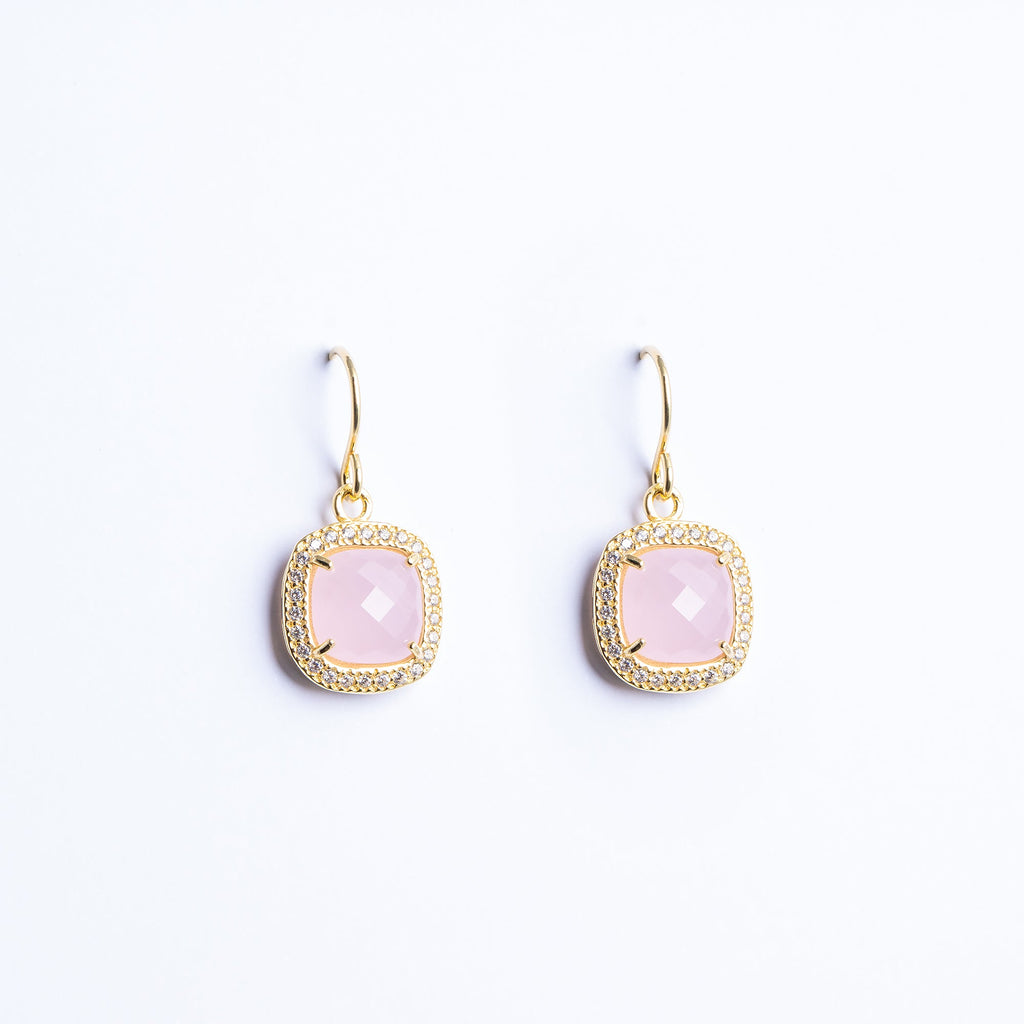 Earrings with Light Pink Quartz and Zircon