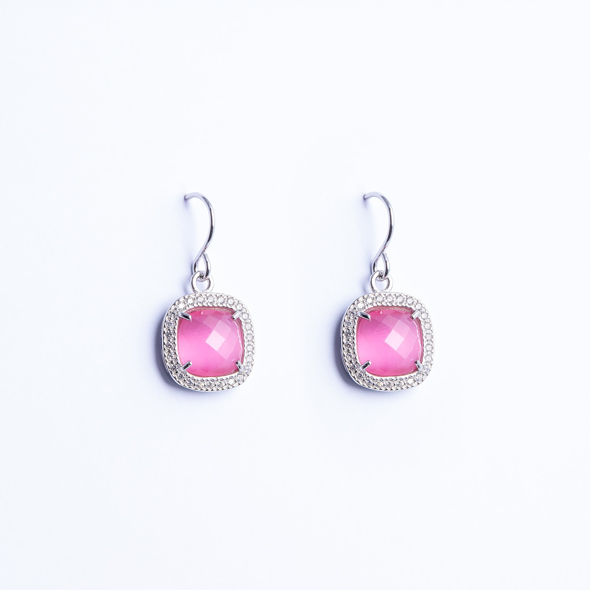 Earrings with Pink Quartz and Zircon