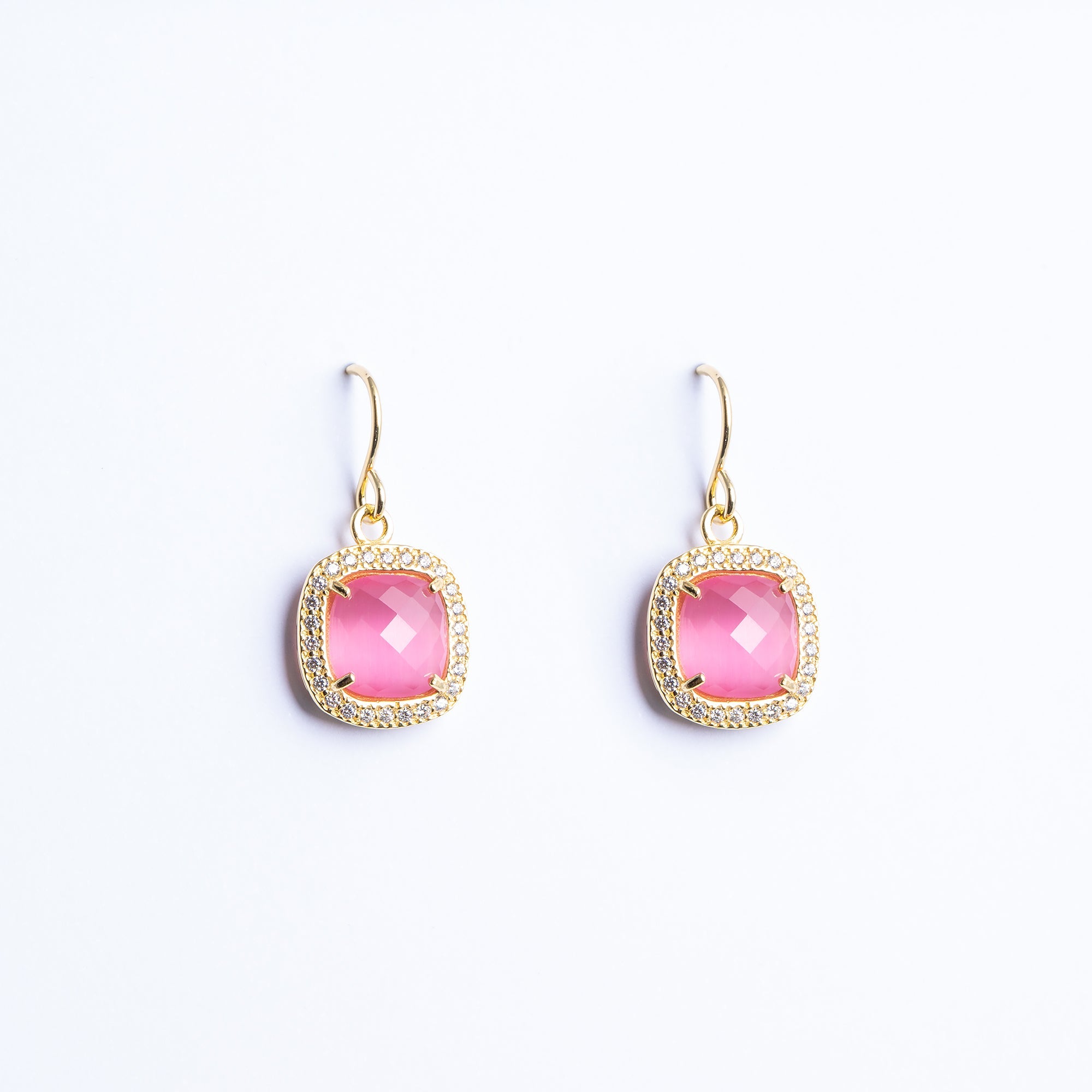 Earrings with Pink Quartz and Zircon
