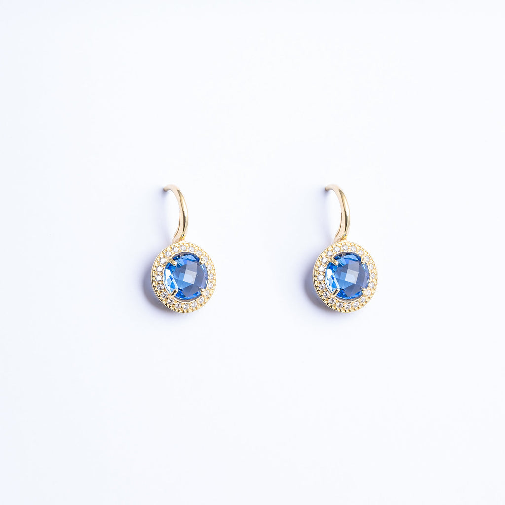 Earrings with Sapphire-Blue Quartz and Zircon