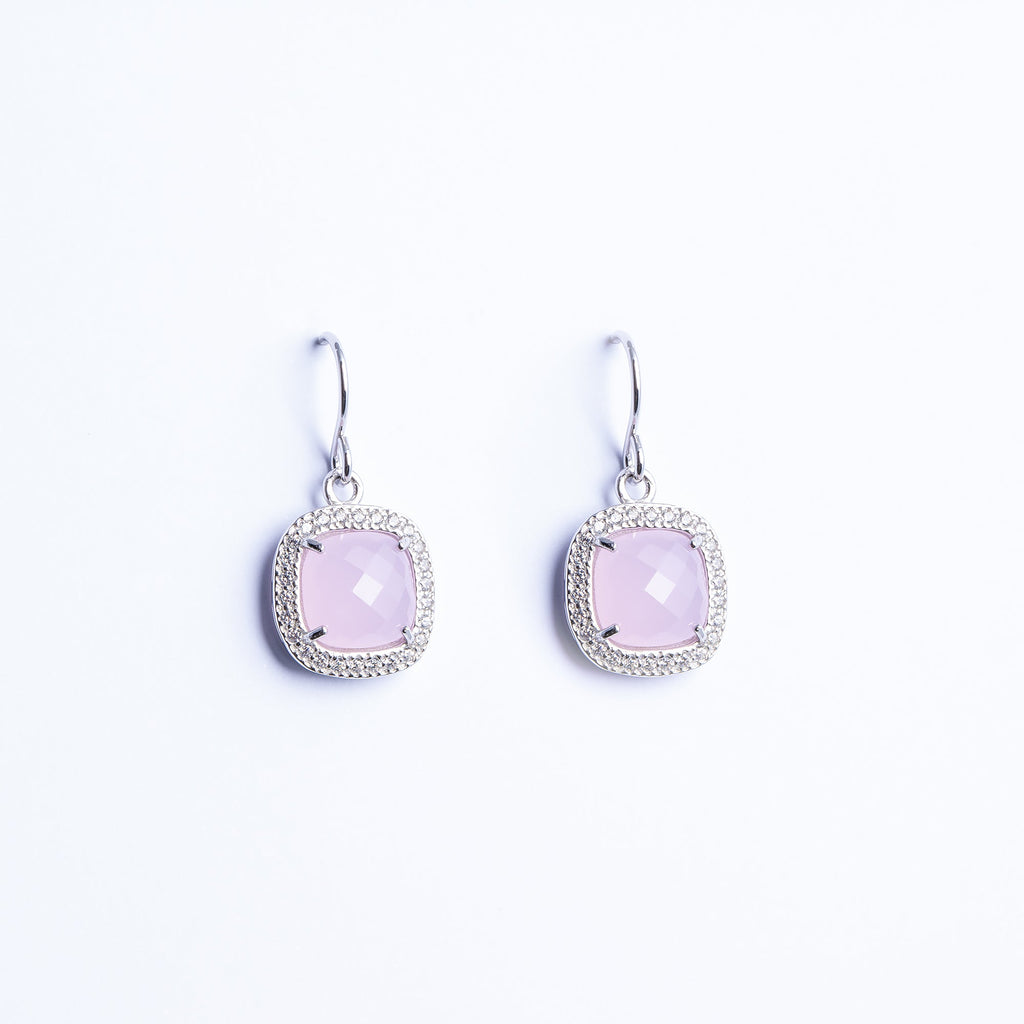 Earrings with Light Pink Quartz and Zircon