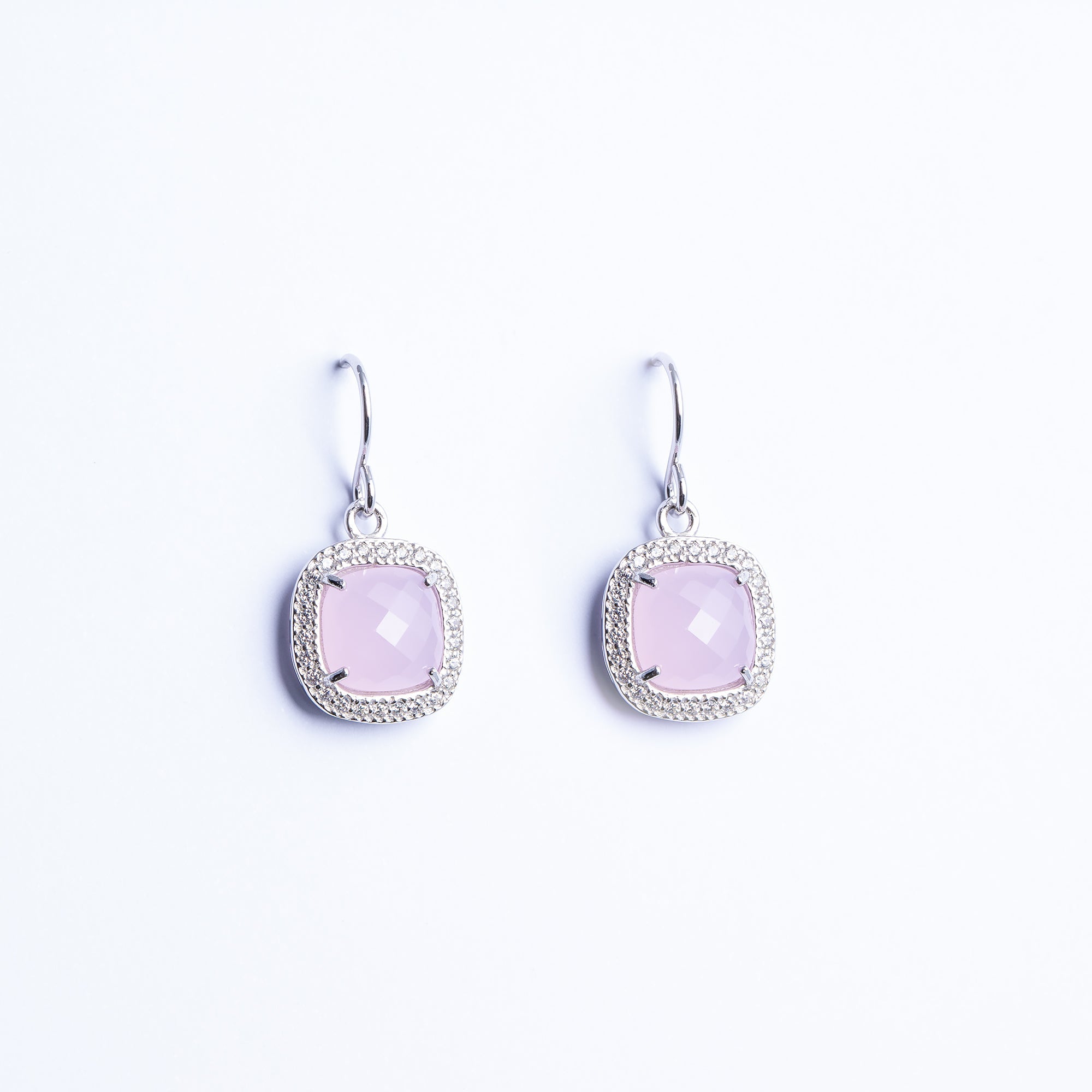 Earrings with Light Pink Quartz and Zircon