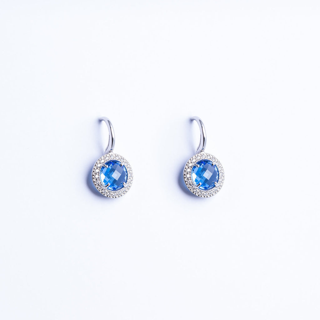 Earrings with Sapphire-Blue Quartz and Zircon