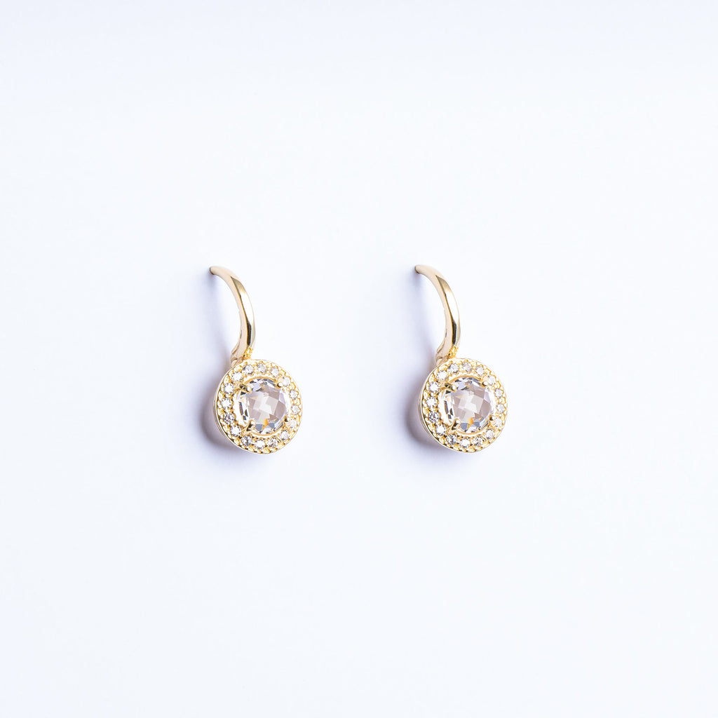 Earrings with White Quartz and Zircon