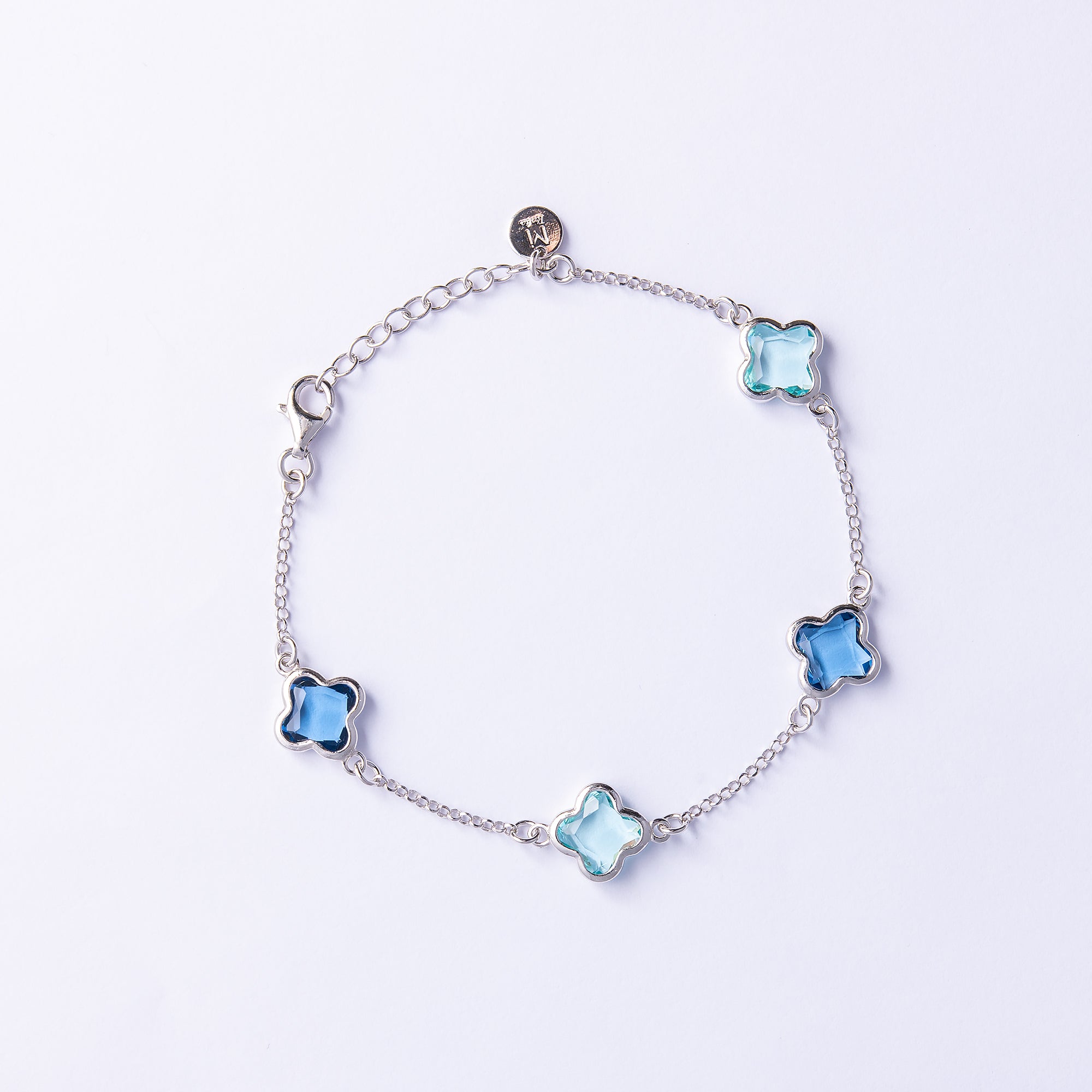 Sterling Silver Bracelet with Light Blue Quartz Clover Stones
