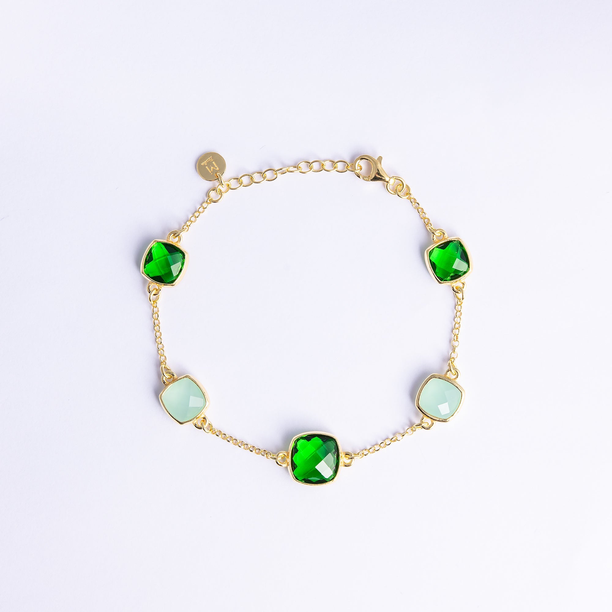 Gold-Plated Sterling Silver Bracelet with Green Quartz