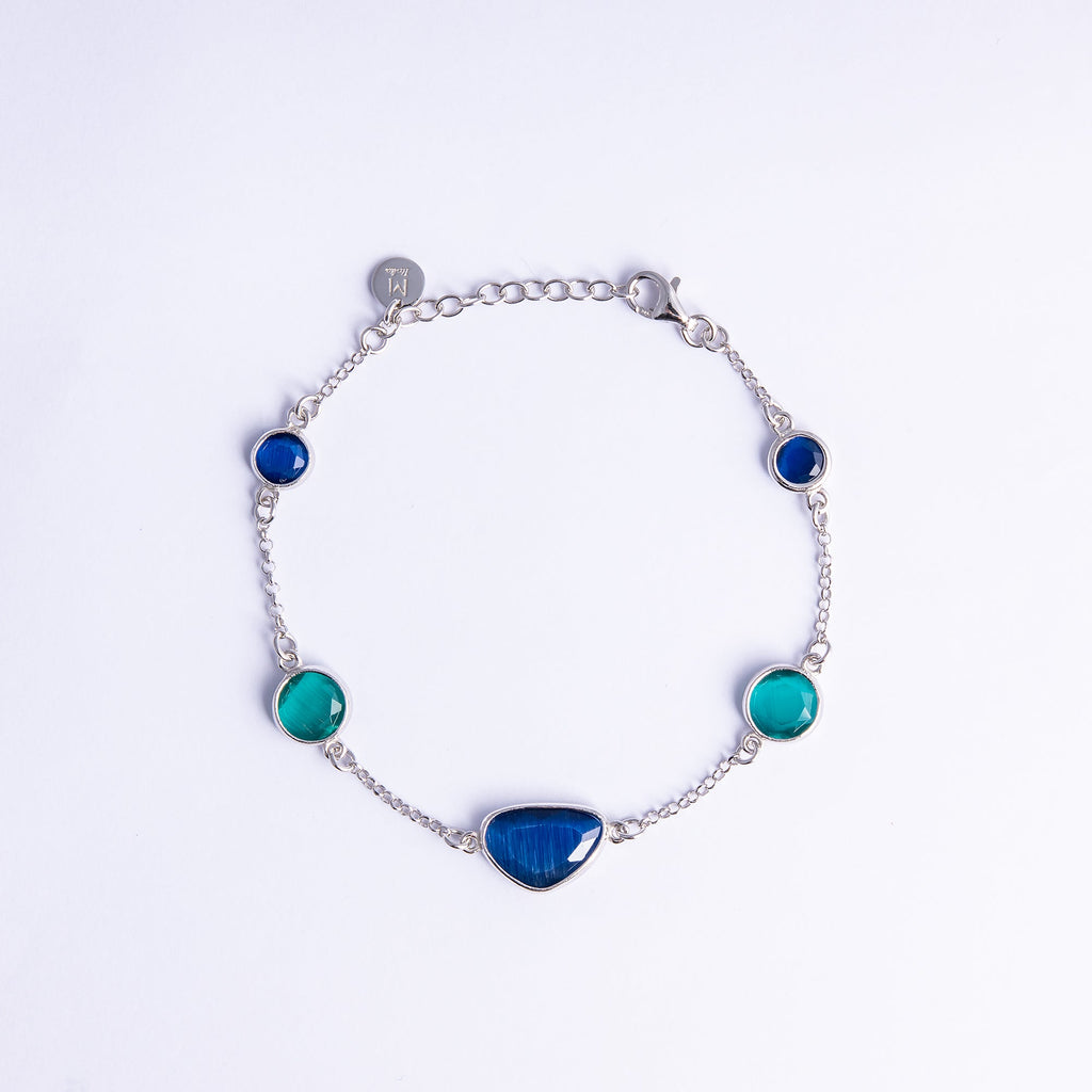 Sterling Silver Bracelet with Blue and Green Quartz
