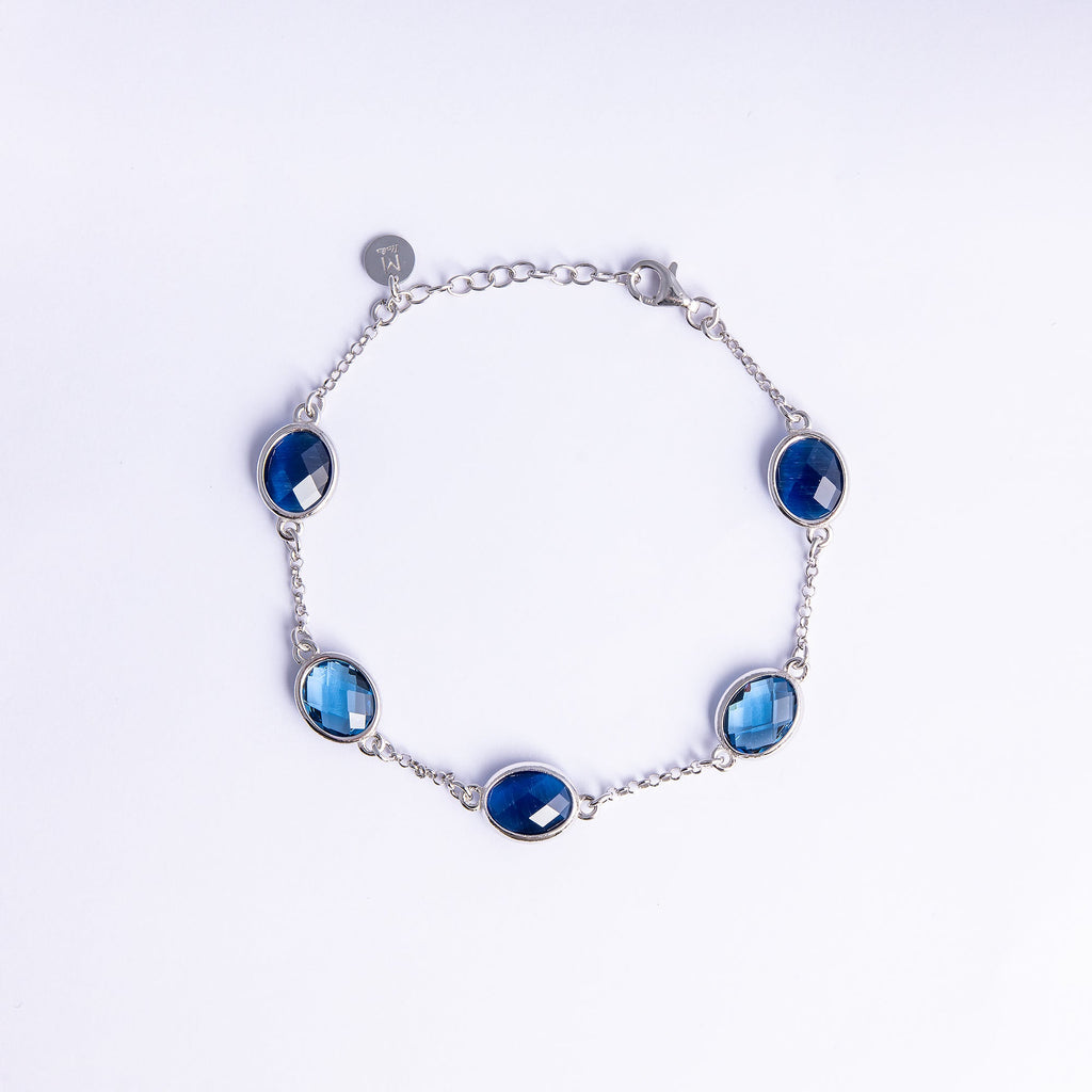 Sterling Silver Bracelet with Blue Quartz Stones