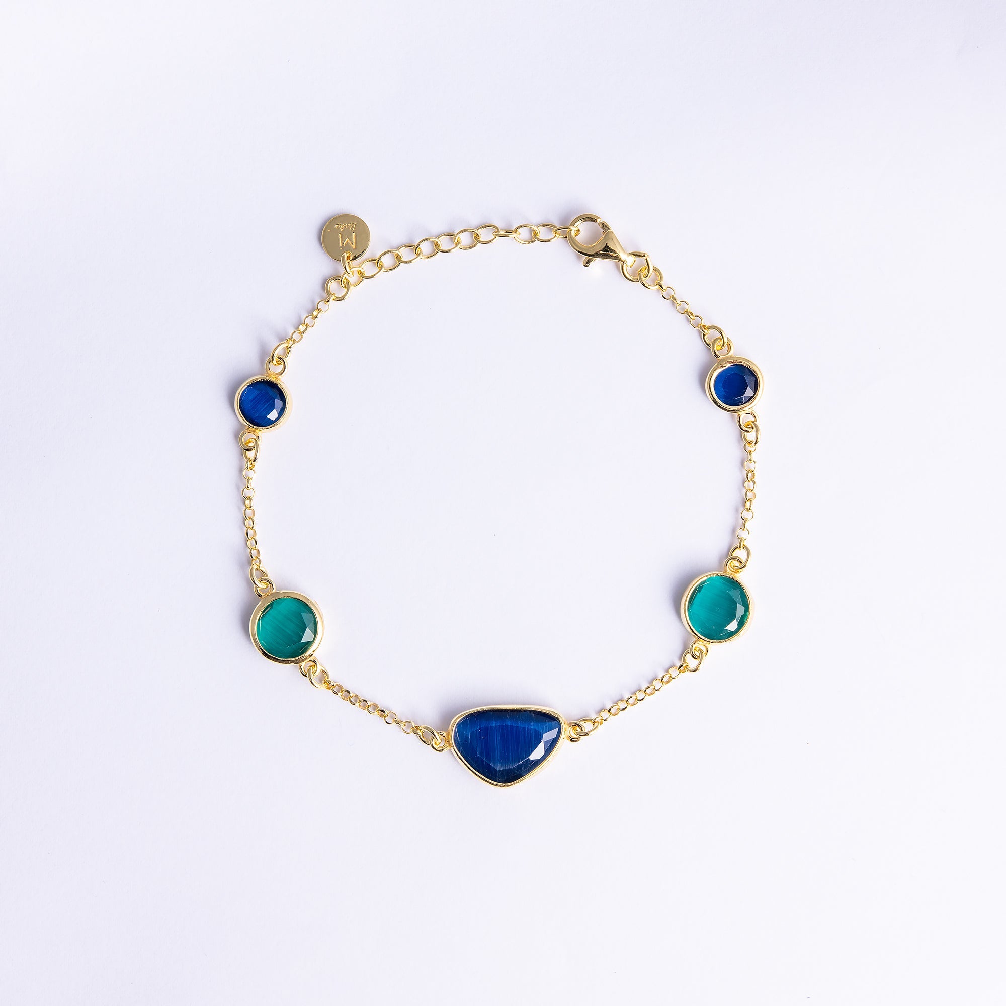 Gold-Plated Sterling Silver Bracelet with Blue and Green Quartz
