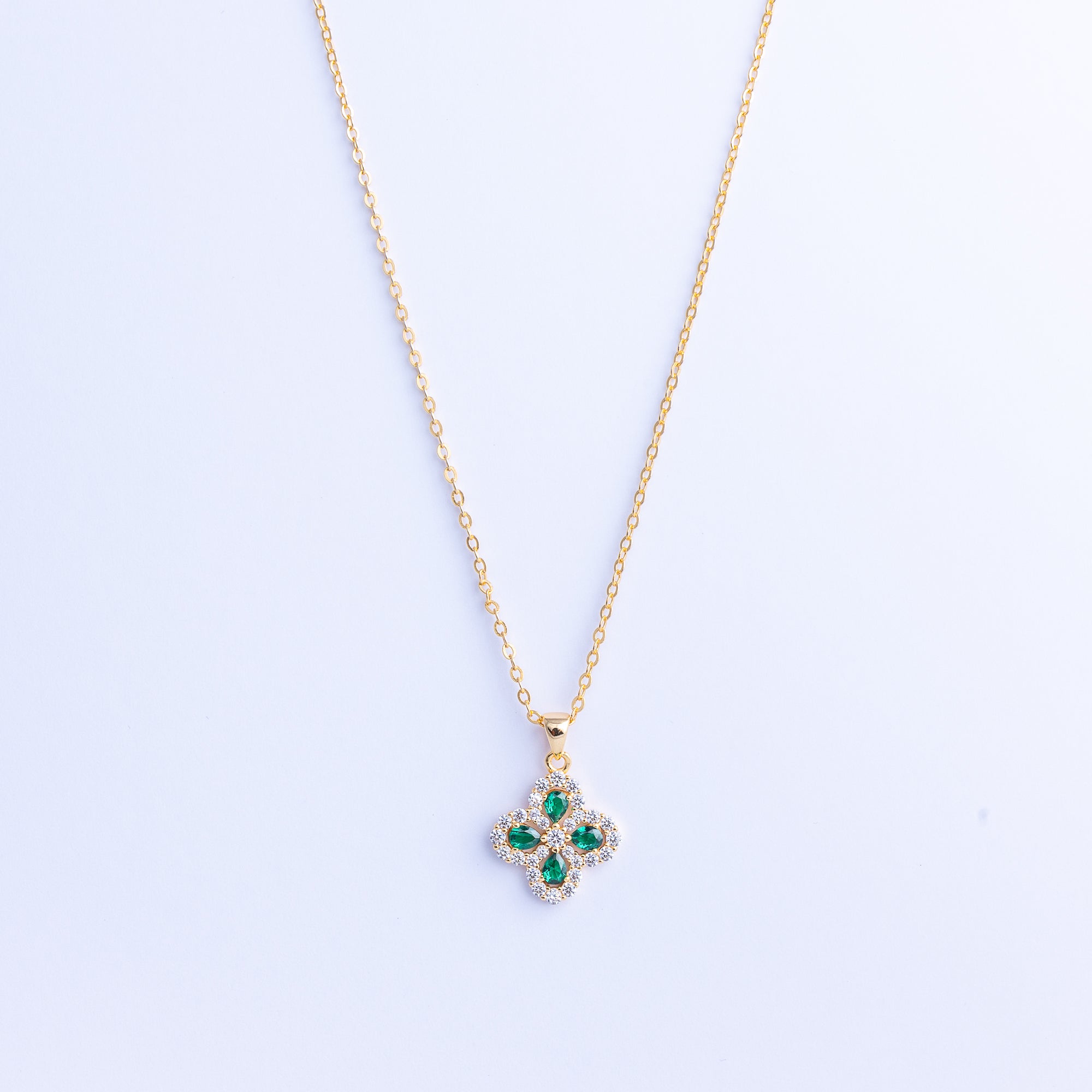 Clover | Gold-Plated Emerald Silver Clover Necklace