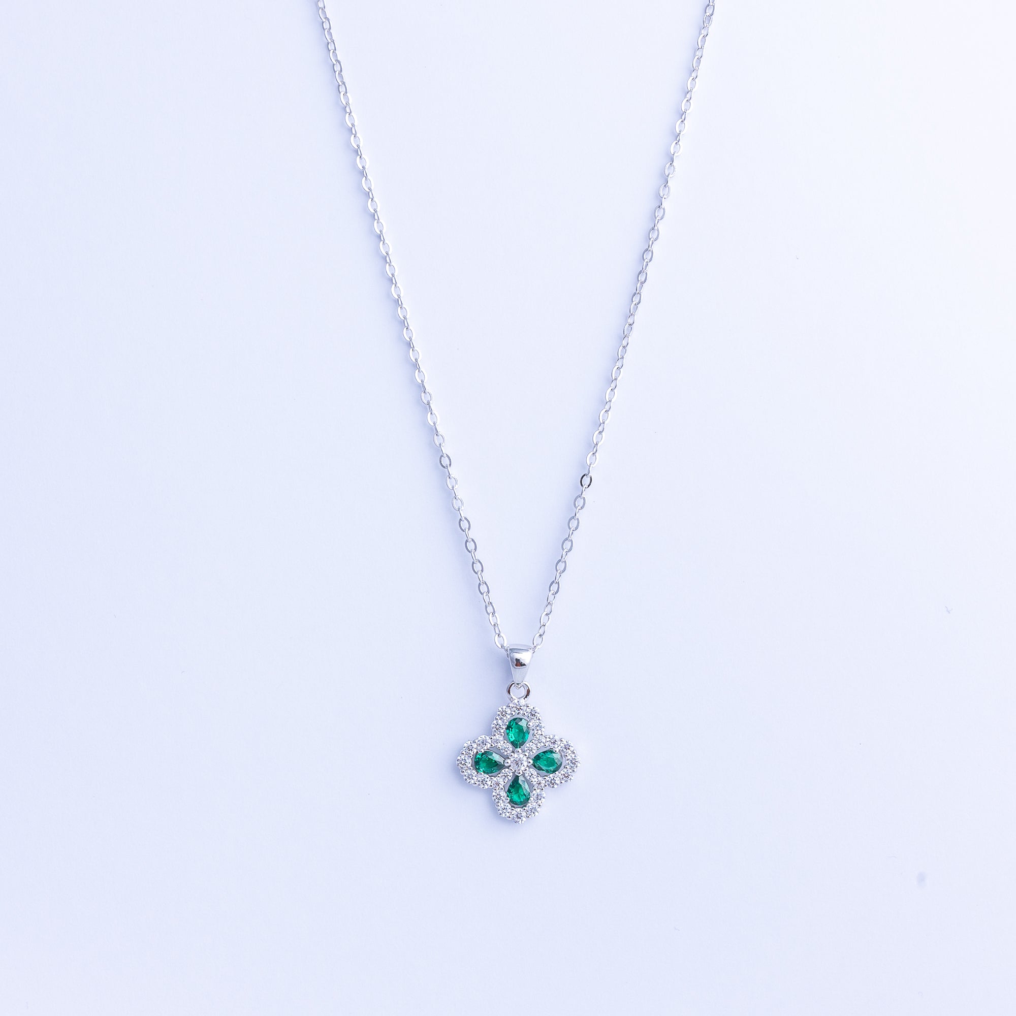 Clover | Sterling Silver Clover Necklace with Brilliant Emerald Zirconia