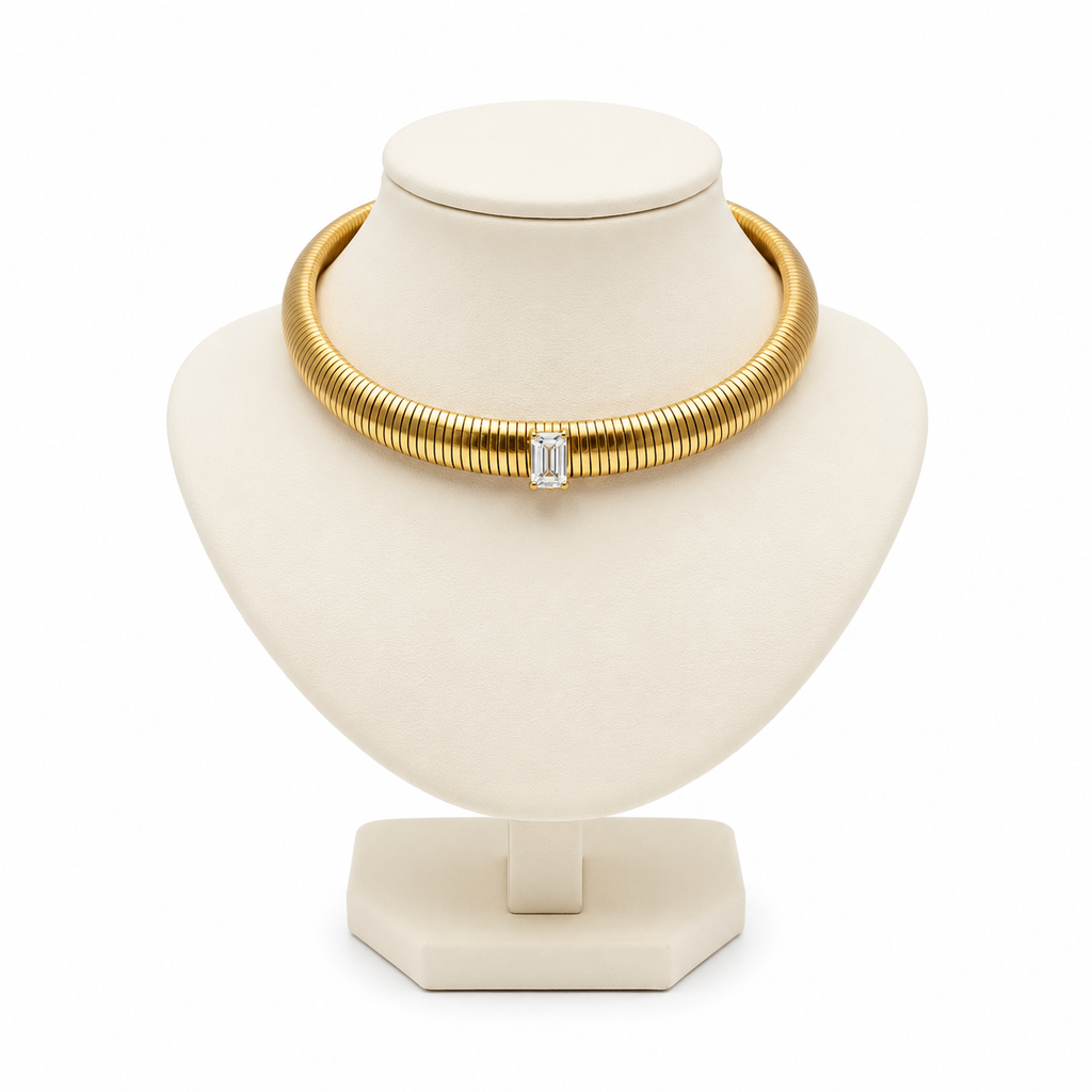 CLEAR CRYSTAL TUBOGAS COLLAR CHOKER NECKLACE