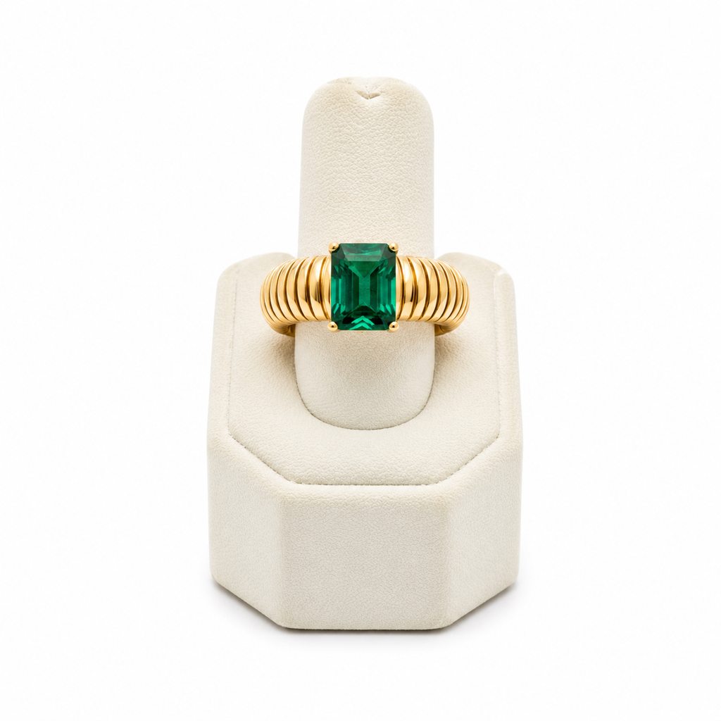 EMERALD GREEN STONE TUBOGAS STRETCH RING