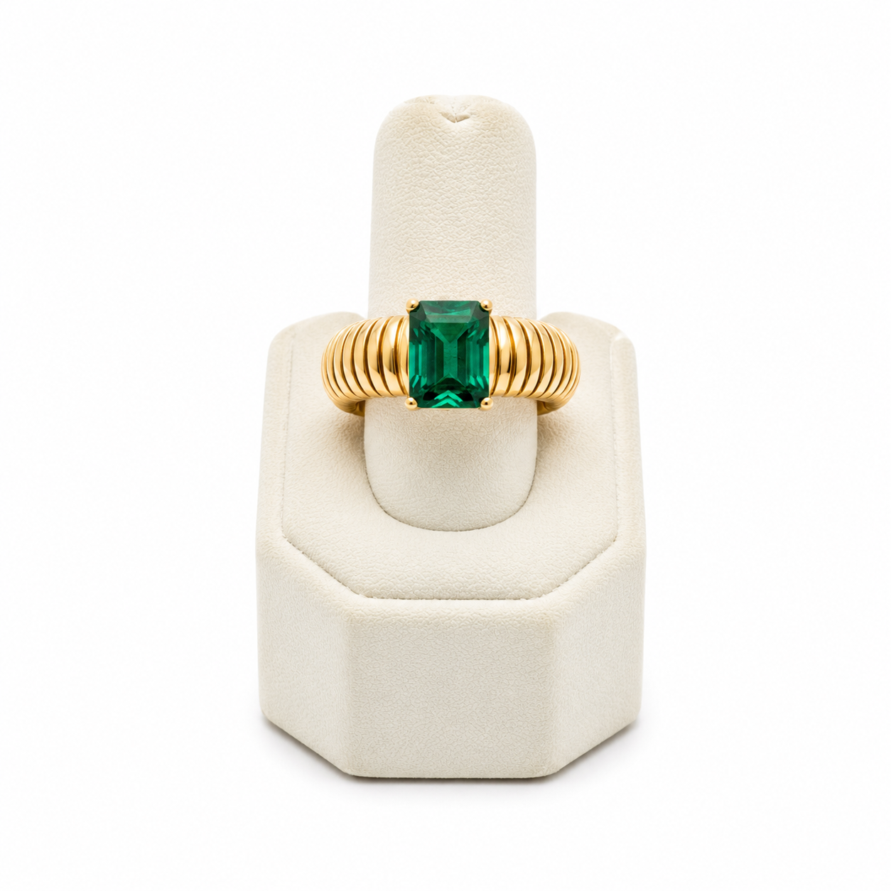 EMERALD GREEN STONE TUBOGAS STRETCH RING