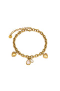 Vestopazzo Bracelet Hearts And Pink Stone - Bracelets in Kuwait | سوار مطلي بالذهب بتعليقة قلوب وحجر وردي وزركون - Saya