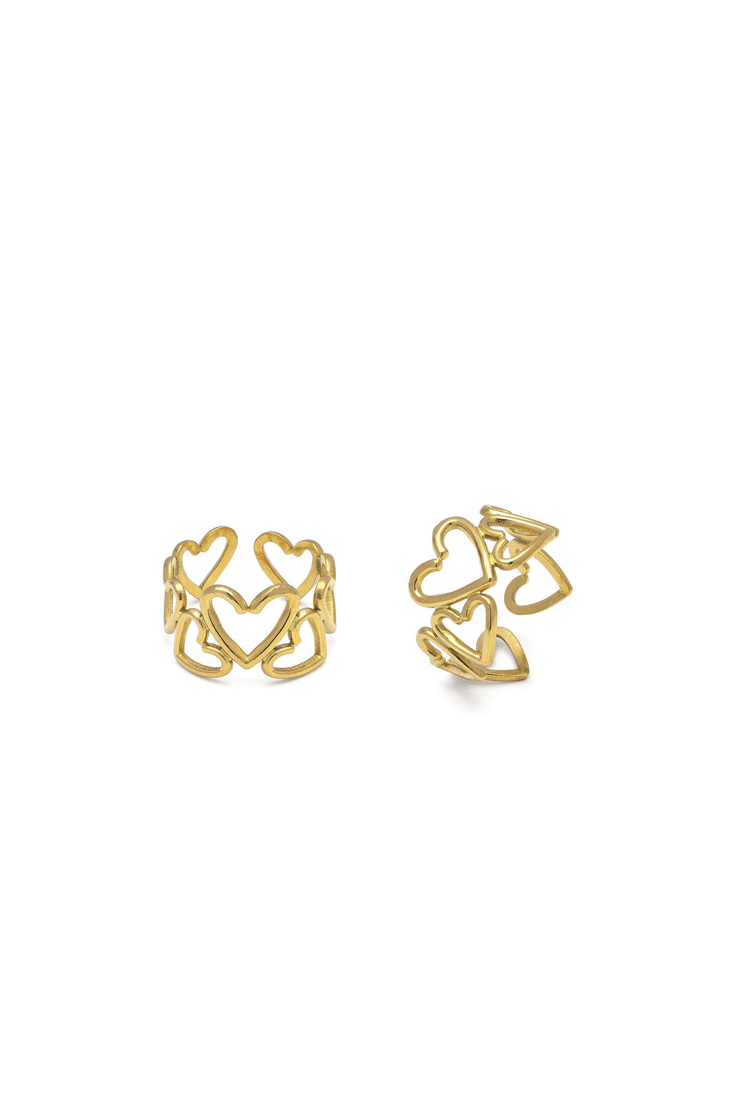 Vestopazzo Heart Motif Ring - Rings in Kuwait | خاتم مفرغ بنقشة قلوب مطلي بالذهب وقابل للتعديل - Saya