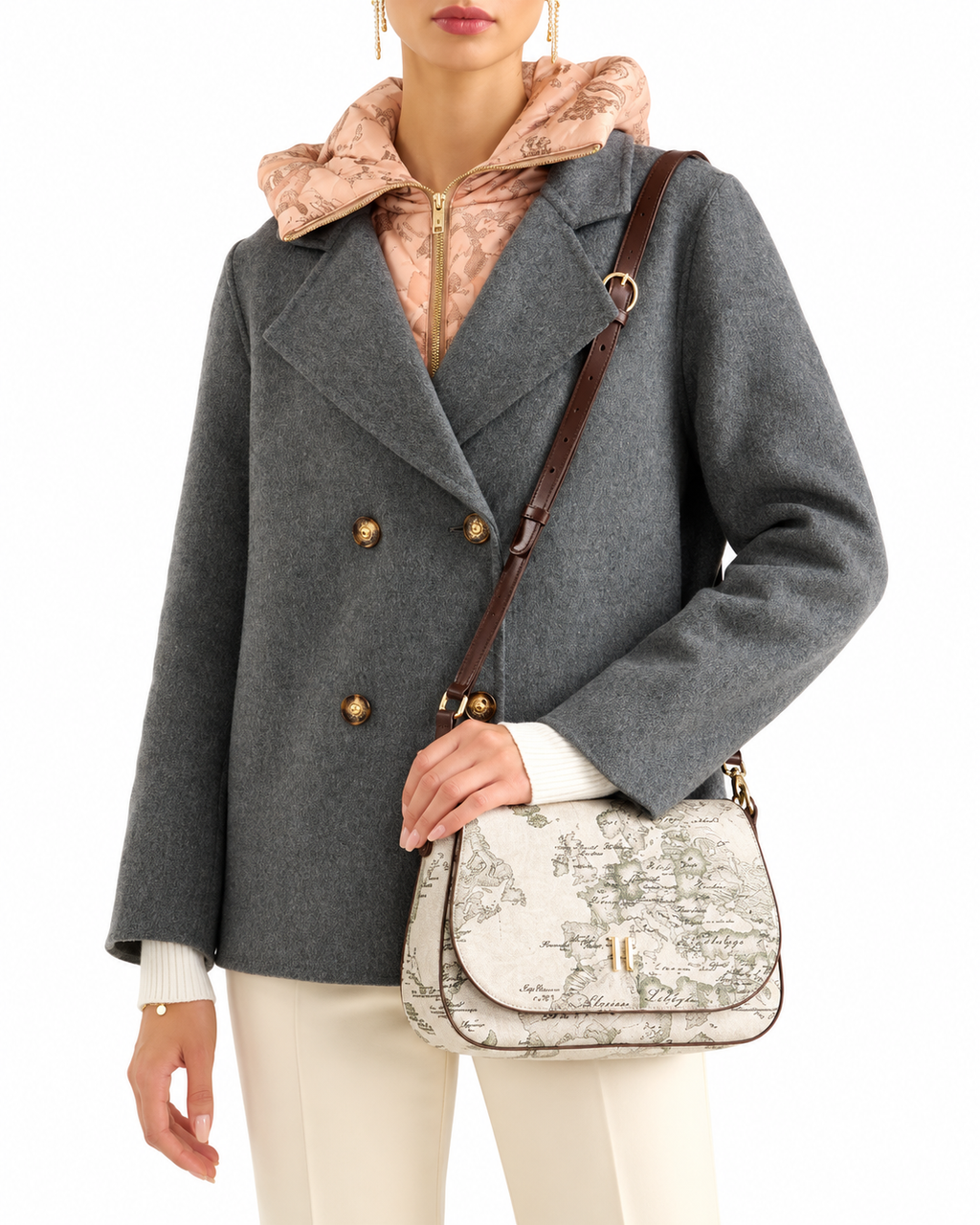 ALVIERO MARTINI - Shoulder Bag with Flap Dove Grey