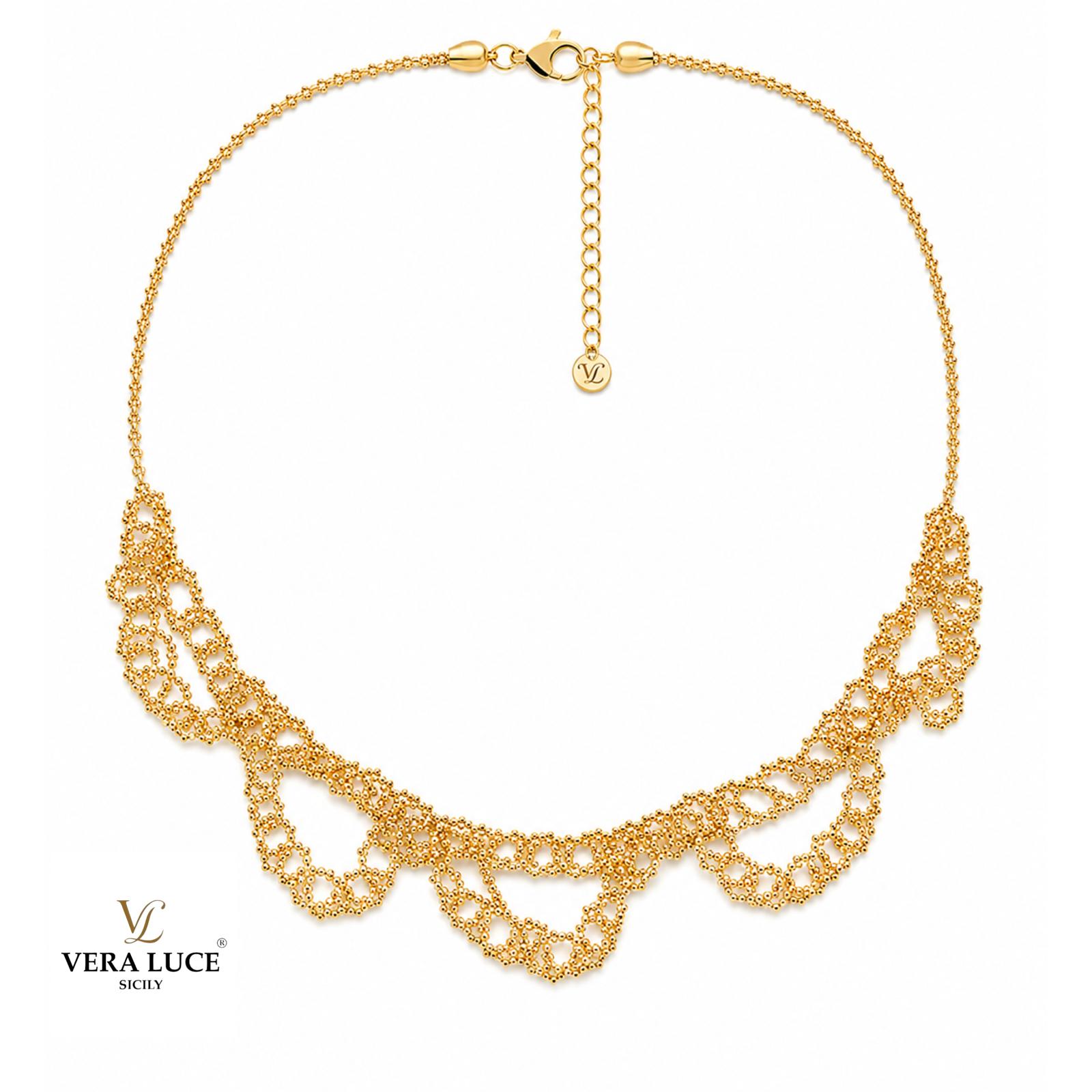 Vera Luce Hand Made in Italy 925 Sterling Silver Intricate Lacework Necklace