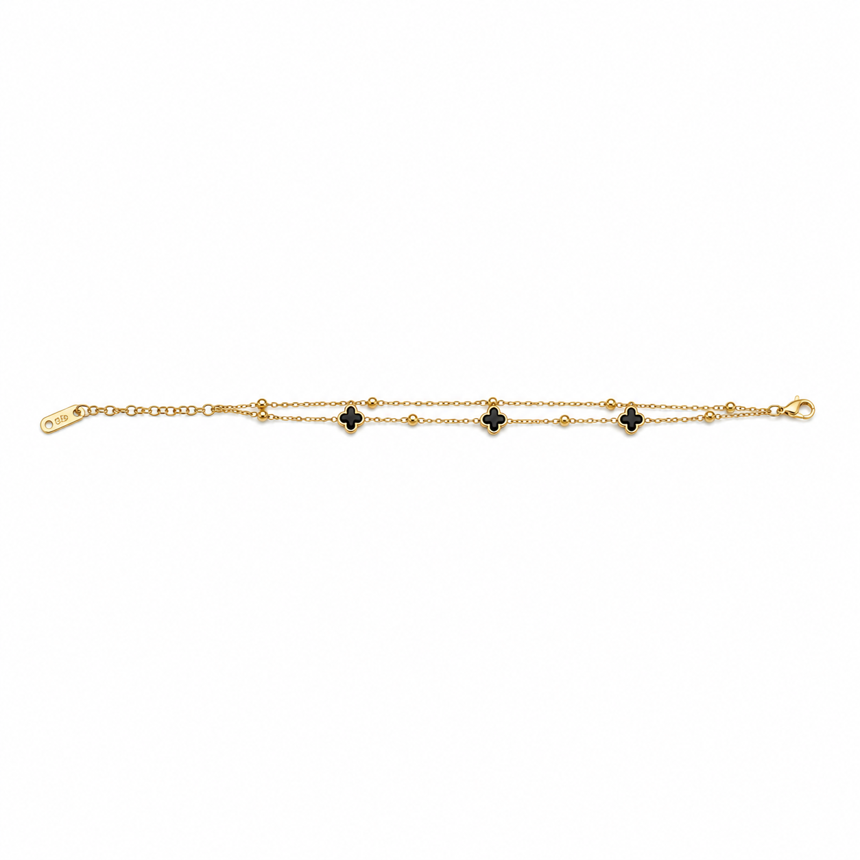 DOUBLE-STRAND BLACK CLOVER BEADED BRACELET