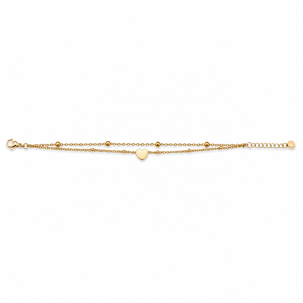 DOUBLE-STRAND HEART CHARM BEADED BRACELET