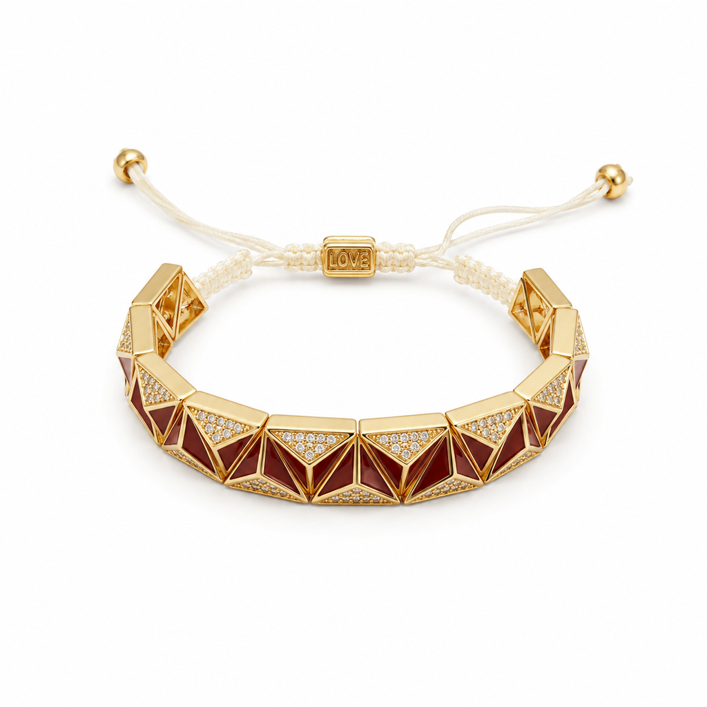 BURGUNDY GEOMETRIC PYRAMID CORD BRACELET