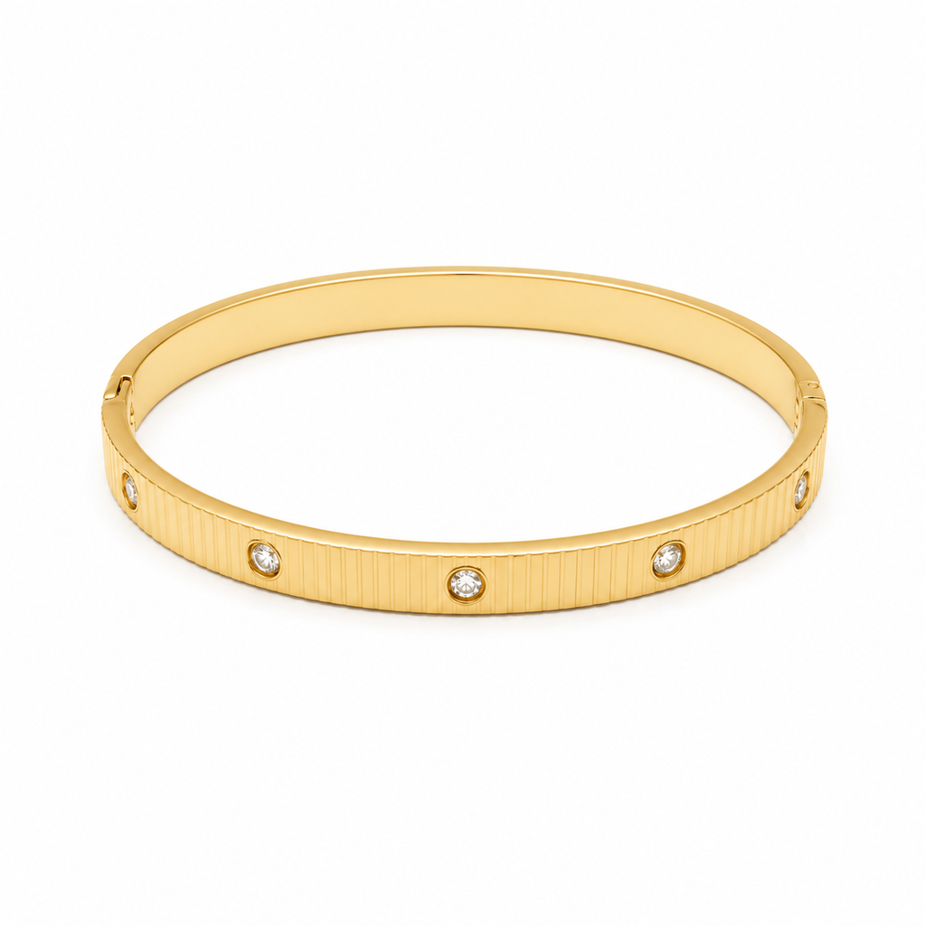 GROOVED CRYSTAL ACCENT ICONIC BANGLE BRACELET