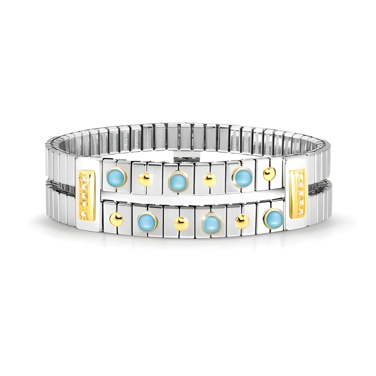 XTE BRACELET IN STEEL, 18K GOLD, 6 STONES AND CZ
