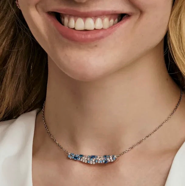 MOSAICA NECKLACE SILVER, WHITE & BLUE CZ CLUSTER