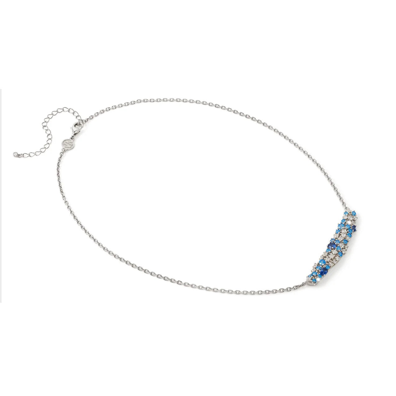 MOSAICA NECKLACE SILVER, WHITE & BLUE CZ CLUSTER