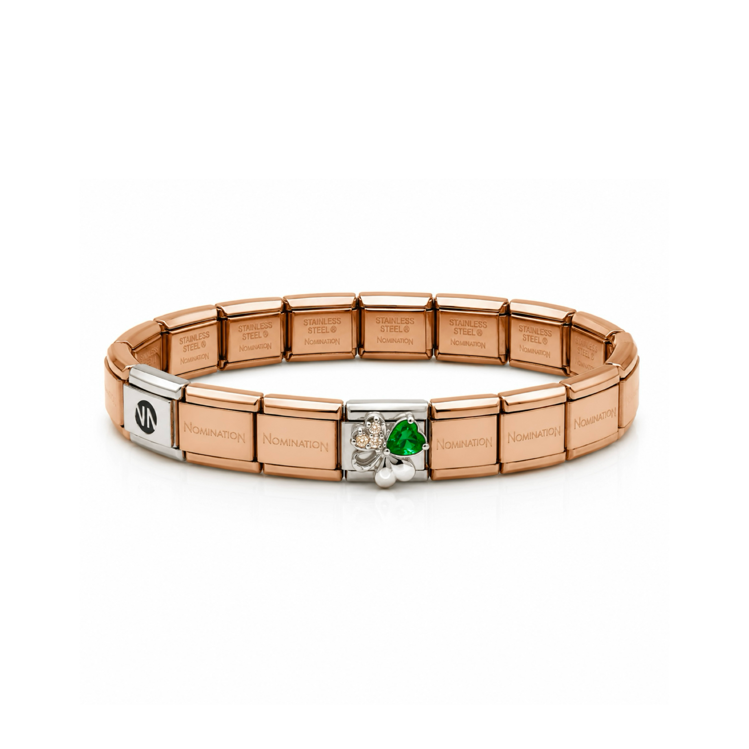 COMPOSABLE® ROSE GOLD BRACELET WITH (GREEN LOVE) CHARM