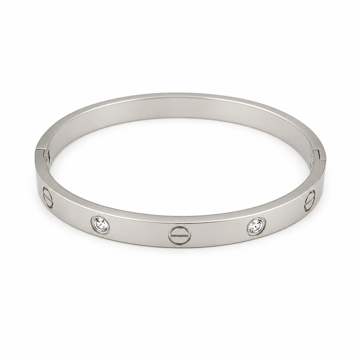 CRYSTAL ACCENT ICONIC SILVER BANGLE BRACELET
